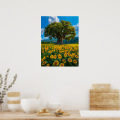 Olivenbaum im Sonnenblumenfeld Poster (Küche)