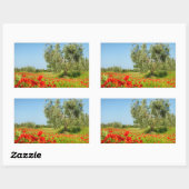 Olivenbaum in rechteckigem Mohnfeld Rechteckiger Aufkleber (Blatt)