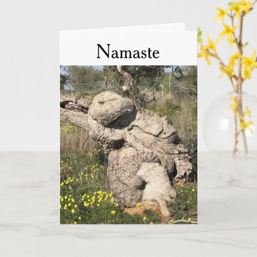 Olivenbaum in Yoga Position bearbeitbar Karte (Gelbe Blume)