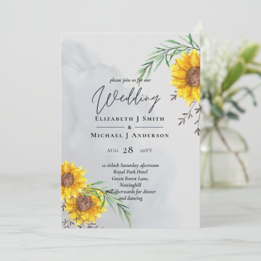 Olivenbäume Blätter Sonnenblumen Rustikale Hochzei (Stehend Vorderseite)