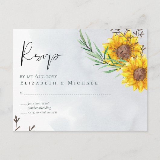 Olivenbäume Blätter Sonnenblumen Rustikale Hochzei Postkarte (Vorderseite)