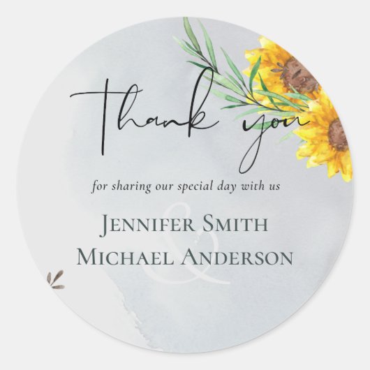 Olivenbäume Blätter Sonnenblumen Rustikale Hochzei Runder Aufkleber (Vorderseite)