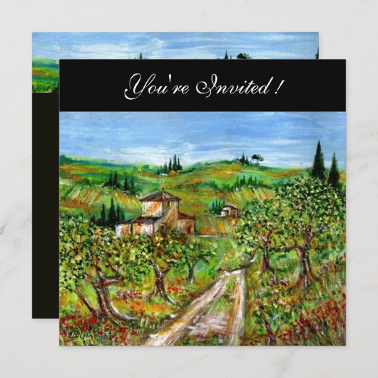 OLIVENBÄUME IN DER Toskana, grün schwarz Einladung (Vorne/Hinten)