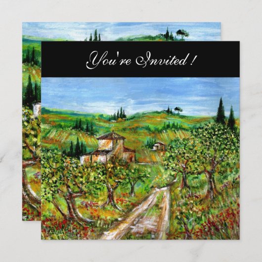 OLIVENBÄUME IN DER TUSKANIE, gelb-grün, schwarz Einladung (Vorne/Hinten)