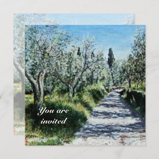 OLIVENBÄUME IN FLORENZ, grün, blau, braun Einladung (Vorne/Hinten)