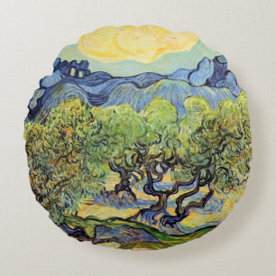 Olivenbäume mit Alpilles von Vincent van Gogh Rundes Kissen