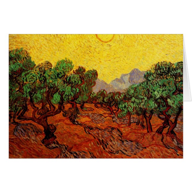 Olivenbäume mit gelbem Himmel und Sonne (Vorderseite (Horizontal))