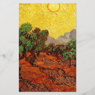 Olivenbäume mit gelbem Himmel und Sonne Briefpapier