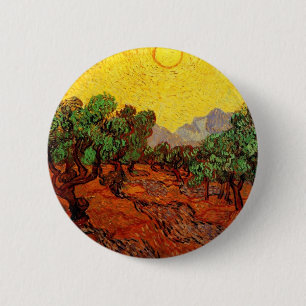 Olivenbäume mit gelbem Himmel und Sonne Button