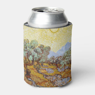 Olivenbäume mit gelbem Himmel und Sonne Dosenkühler