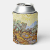 Olivenbäume mit gelbem Himmel und Sonne Dosenkühler (Kanne Rückseite)