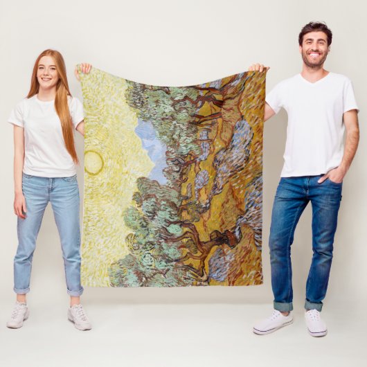 Olivenbäume mit gelbem Himmel und Sonne Fleecedecke (Beispiel)