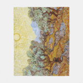Olivenbäume mit gelbem Himmel und Sonne Fleecedecke (Vorderseite)