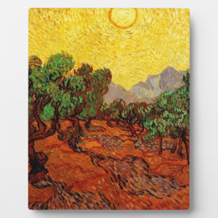 Olivenbäume mit gelbem Himmel und Sonne Fotoplatte