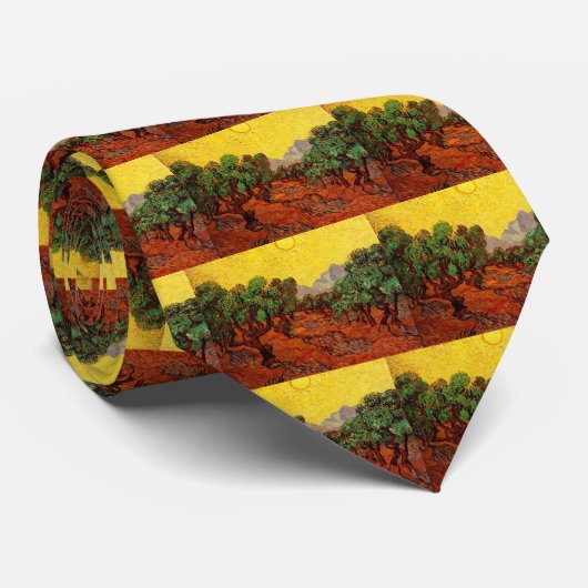 Olivenbäume mit gelbem Himmel und Sonne Krawatte (Gerollt)