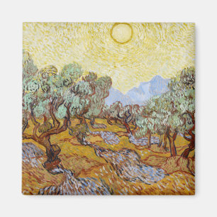 Olivenbäume mit gelbem Himmel und Sonne Magnet
