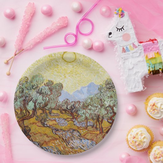 Olivenbäume mit gelbem Himmel und Sonne Pappteller (Party)