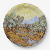 Olivenbäume mit gelbem Himmel und Sonne Pappteller (Vorderseite)