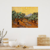Olivenbäume mit gelbem Himmel und Sonne Poster (Küche)