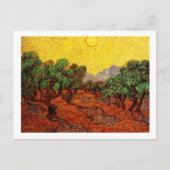 Olivenbäume mit gelbem Himmel und Sonne Postkarte (Vorderseite)