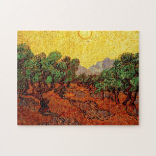 Olivenbäume mit gelbem Himmel und Sonne Puzzle