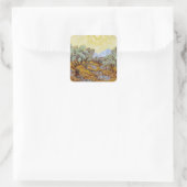 Olivenbäume mit gelbem Himmel und Sonne Quadratischer Aufkleber (Tasche)