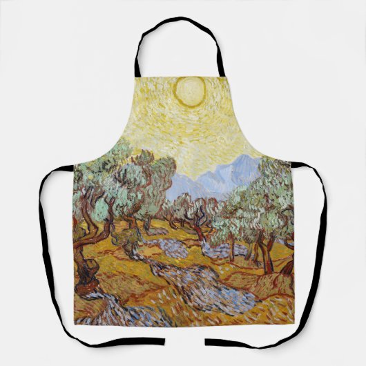 Olivenbäume mit gelbem Himmel und Sonne Schürze (Vorderseite)