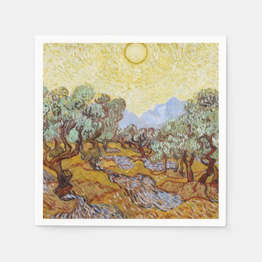 Olivenbäume mit gelbem Himmel und Sonne Serviette (Vorderseite)