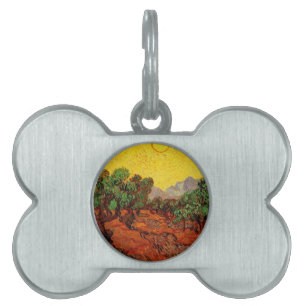 Olivenbäume mit gelbem Himmel und Sonne Tiermarke