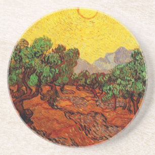 Olivenbäume mit gelbem Himmel und Sonne Van Gogh Getränkeuntersetzer