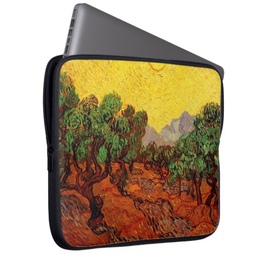 Olivenbäume mit gelbem Himmel und Sonne, van Gogh Laptopschutzhülle (Vorne Rechts)