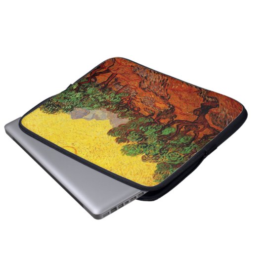 Olivenbäume mit gelbem Himmel und Sonne, van Gogh Laptopschutzhülle (Vorne Knopf)