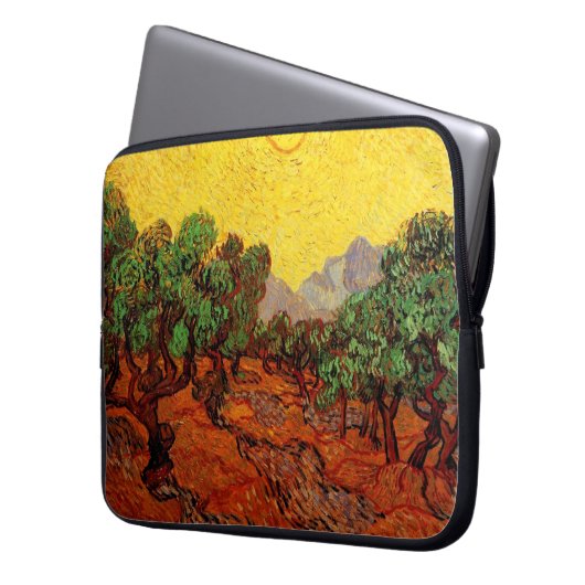 Olivenbäume mit gelbem Himmel und Sonne, van Gogh Laptopschutzhülle (Vorderseite Links)