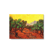Olivenbäume mit gelbem Himmel und Sonne, van Gogh