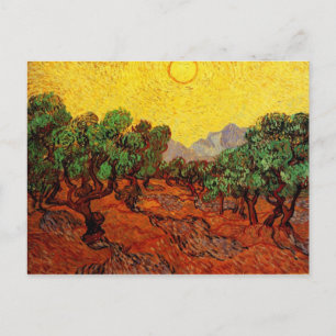 Olivenbäume mit gelbem Himmel und Sun Van Gogh Postkarte