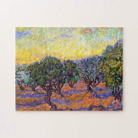 Olivenbäume, orange Himmel Van Gogh Vincent Puzzle (Horizontal)