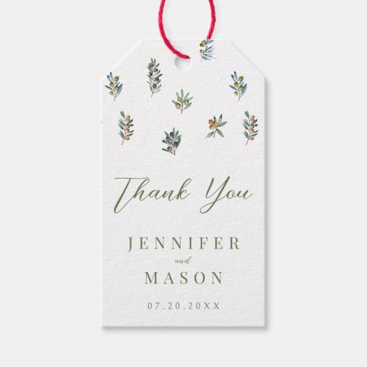 Olivenbäume Wasserfarbe Zweige Hochzeit danke Geschenkanhänger (Vorderseite)