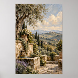 Olivenbaumterrasse und Wandkunst mit rollenden Hüg Poster