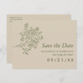 Olivenbaumzweig, Rustikale Hochzeit retten das Dat Ankündigungspostkarte (Vorne/Hinten)