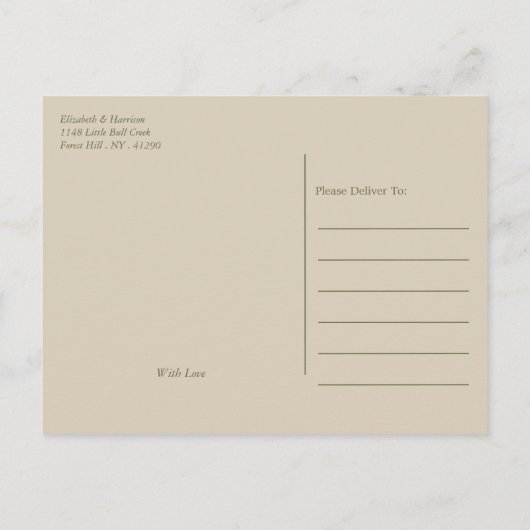 Olivenbaumzweig, Rustikale Hochzeit retten das Dat Ankündigungspostkarte (Rückseite)