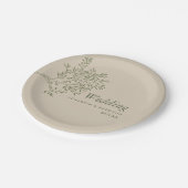 Olivenbaumzweig, rustikale und minimalistische Hoc Pappteller (Schrägansicht)