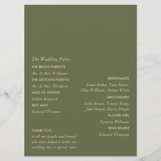 Olivenbaumzweig, rustikale und minimalistische Hoc Programm (Rückseite)