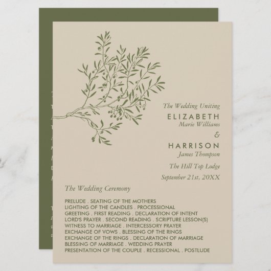 Olivenbaumzweig, rustikale und minimalistische Hoc Programm (Vorne/Hinten)