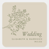 Olivenbaumzweig, rustikale und minimalistische Hoc Quadratischer Aufkleber (Vorderseite)