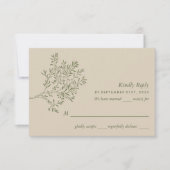 Olivenbaumzweig, rustikale und minimalistische Hoc RSVP Karte (Vorderseite)