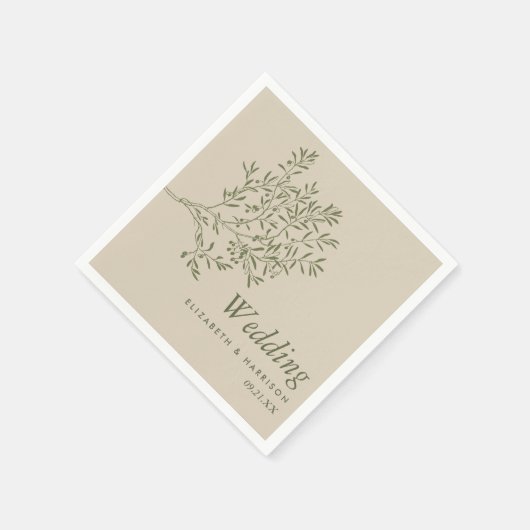 Olivenbaumzweig, rustikale und minimalistische Hoc Serviette (Ecke)