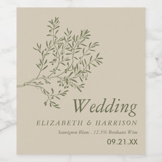 Olivenbaumzweig, rustikale und minimalistische Hoc Weinetikett (Einzelnes Label)
