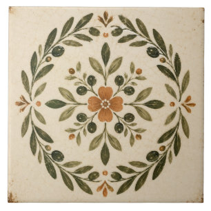 Olivenblatt-Blumenkranz-Medaillon Fliese