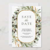 Olivenblätter-Foto-Collage-QR-Code-Hochzeit Save The Date (Vorderseite)