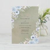Olivenblaue Anemone Hochzeit Einladung (Stehend Vorderseite)